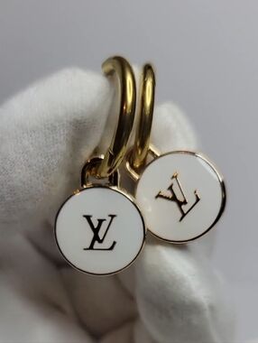 LV Double Sided Zip Pulls, Gold Hoop Earings